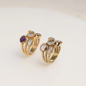 Multi Gemstone Cluster <b>Ring</b> Amethyst Moonstone Peridot Blue Topaz-Modern Brass Unisex <b>Statement</b> <b>Ring</b> Gift for Her - Product Image 4
