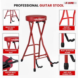 5Core Guitar Stool 3.15" <b>Padded</b> <b>Chair</b> Foldable Heavy Duty Music Seat Built in Foot Rest Guitar Stand - Product Image 4