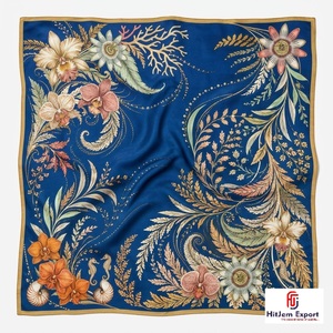 Foulard carré de haute qualité avec pompons, imprimé sur mesure, doux et léger, pour femme, faible MOQ, fournisseur OEM ODM, fabricant - Product Image 4