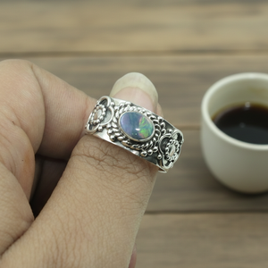 925 Sterling Silver Australian <b>Opal</b> <b>Ring</b> Vintage Floral Carved Pattern <b>Gold</b> Yellow <b>Gold</b> Plated Handmade Jewelry Gift for unisex - Product Image 5