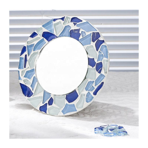 Round Blue <b>White</b> Mosaic Glass <b>Mirror</b> Handmade Bohemian Decorative Wall <b>Mirror</b> for Home Bedroom Living Room Bathroom Decor - Product Image 4