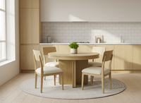 Ensemble de table basse moderne avec 4 chaises en frêne massif et placage MDF, table ronde finition naturelle