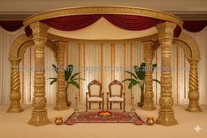 Mandapam Dorado para Bodas del Sur, los Pilares de Cola de Elefante Más Vendidos, Decoración para Mandap de Boda Tamil, Evento en EE. UU. - Product Image 4