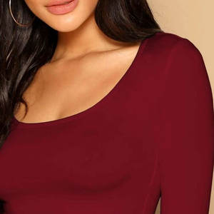 Haut court moulant à col profond pour femme, manches longues, look unique, tenue tendance, t-shirt basique à manches longues pour femme - Product Image 6