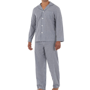 Ensemble de pyjama gris micro-rayé pour homme, léger, à manches longues, en coton doux et durable, pantalon droit, vente en gros d'ensembles de vêtements de nuit pour homme - Product Image 3