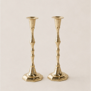 Set of 2 Vintage <b>Brass</b> Taper Candle <b>Holders</b> Gold Metal <b>Candlestick</b> Stand for Wedding Centerpieces Table Decor and Home Accents - Product Image 1