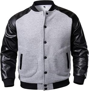 Chaqueta Varsity Clásica Verde con Mangas Blancas y Ribete en Contraste, Cuello Redondo, para Adultos, Ropa de Otoño, Regreso a Clases, Graduación - Product Image 5