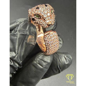 Anillo de Plata de Ley 925 con Moissanita y Diamantes, Diseño de Cara de Animal, Tono Oro Rosa, Joyería de Alta Gama para Compradores Mayoristas - Product Image 2