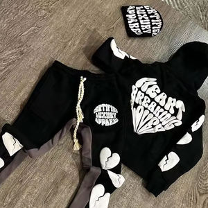 Ensemble de survêtement en molleton de coton 460 GSM pour homme, coupe ample, style streetwear, impression en relief, poids lourd, hiver, fabrication OEM personnalisée - Product Image 5