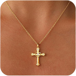 Collier pendentif croix en argent 925 plaqué rhodium avec zircon, classique, unisexe, religieux, à porter au quotidien - Product Image 5