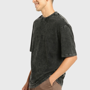 เสื้อยืดคอกลมทรงสั้นผ้าฝ้ายสีพื้นหลากสีสไตล์สตรีทแวร์สำหรับผู้ชายรุ่นใหม่ล่าสุดแบบย้อมสีเอซิดวอชสั่งทำได้ - Product Image 2