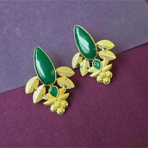 Rose Gold Plated Green Oval Stud Earrings with Sapphire - Product Image 2