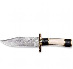 Herramienta multiusos de acero damasco con patrón retorcido hecho a mano, punta de cuchillo y mango de cuerno segmentado. - Product Image 1