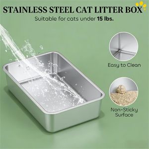 กระบะทรายแมวสแตนเลส ถังขยะทันสมัยสำหรับอุปกรณ์สุขอนามัยของแมว - Product Image 2