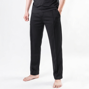 Pantalon de survêtement en coton noir pour homme, taille élastique, décontracté, avec poches latérales, respirant, pour le printemps - Product Image 1