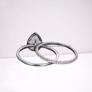 Mujer 14K oro estilo Vintage IGI certificado Diamante Negro Natural corte radiante bisel ajuste compromiso boda fiesta - Product Image 2