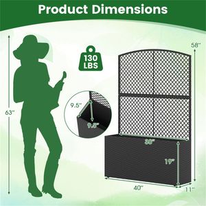 Fioriera da Esterno in Rattan PE Nero da 58 Pollici con Piedini Regolabili, Letto Rialzato per Giardino con Traliccio per Torba - Product Image 4