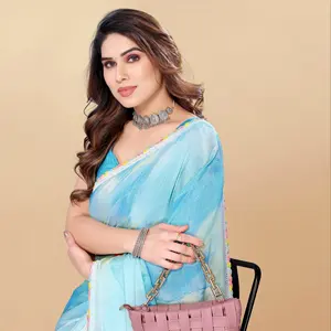 Nouveau designer de meilleure qualité Chinon Padding Printed Work Saree Blouse Fabricant de Surat India new sarees online indian desi
