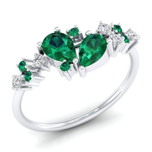 แหวนหมั้นเพชรทรงหยดน้ำ 1 กะรัต ประดับมรกตและมอสซาไนต์ ทอง 14K ยี่ห้อ REYES Luxury สำหรับเป็นของขวัญวันครบรอบ เครื่องประดับชั้นดี - Product Image 2