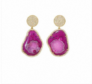 Boucles d'oreilles en argent sterling 925 plaqué or 18 carats avec géode rose sertie à griffes et zircone cubique intégrée - Product Image 1