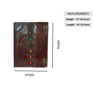 Diario de Cuero Genuino Vintage con Espiral, Cuaderno de Dibujo A3 con Diseño de Piedras de los Siete Chakras, Diario de Cuero Marrón - Product Image 5