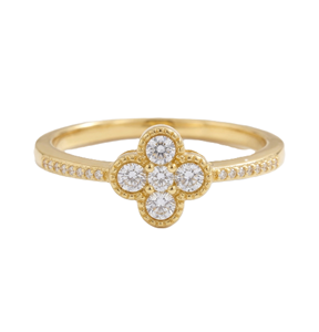 DEF Color VS VVS Clarity IGI Certified Round Lab Diamond Flower Design Engagement Ring 14K Solid Gold Minimalist Stackable Ring - Product Image 1