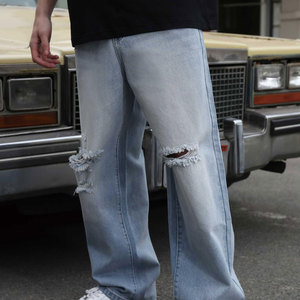 Pantalon en jean décontracté surdimensionné pour hommes, coupe ample, tendance streetwear, personnalisé, en coton, fabrication OEM - Product Image 1