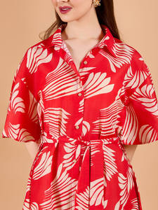 Robe trapèze rouge à imprimé floral, faite main en Inde, pour femme, décontractée, longueur midi, grande taille, idéale pour un port quotidien confortable. - Product Image 5