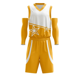 Ensemble d'uniformes de basketball personnalisés pour hommes, blanc et or, maillot sans manches col en V, short imprimé étoiles, taille élastique, vente en gros, vêtements de sport pour équipes - Product Image 1