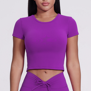 <b>Women</b> Girls Essential Stretchy <b>Compression</b> Quick Dry Nylon Spandex Crop Soft Training T Shirt - Product Image 3