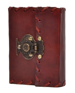 Journal de voyage en cuir véritable fait main avec fermoir métallique, motif floral mandala gaufré rétro, papier à bords festonnés vierges - Product Image 4