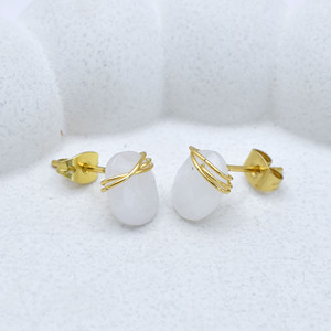 Handmade Moonstone <b>Stud</b> Earrings | Oval Wire Wrapped Gemstone | Jewelry - Product Image 3