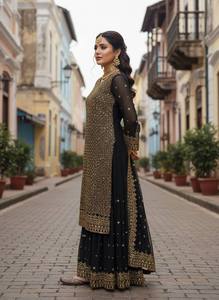 Elegant Beautiful Designer Georgette Kurti Palazzo Dupatta Set Ethnic Wear Latest Ethnic Outfit for Women Wedding or Festivewear - Product Image 5