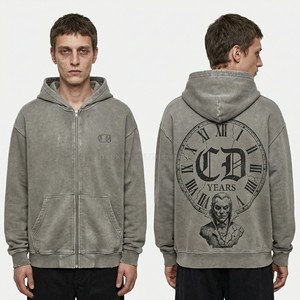 Sudadera con capucha gris mineral con logotipo personalizado bordado, estilo urbano, para hombre, de forro polar grueso, oversize, fabricante - Product Image 5