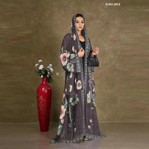 เสื้อคลุมชีฟองพิมพ์ลายดอกไม้แบบเปิดด้านหน้า สไตล์อาบายะ พร้อมฮู้ดแต่งขอบ ดีไซน์เรียบร้อย ความยาวเต็มตัว เนื้อผ้านุ่มพลิ้วไหว - Product Image 1