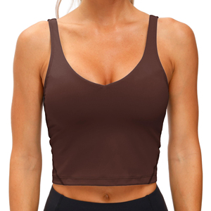 Camiseta sin mangas con cuello en V para mujer, color marrón, estilo crop, sexy, ajustada - Product Image 1
