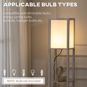 Lampada da Terra LED Contemporanea a 2 Luci con Paralume in Tessuto Nero 10.25x10.25x61.5 per Soggiorno e Camera da Letto, Lampada da Terra con Ripiano Bianco - Product Image 6
