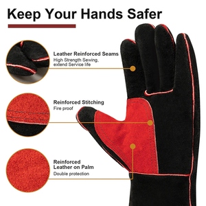 Gants de soudage en cuir de vachette pleine fleur, résistants à l'abrasion et à la chaleur, pour travaux lourds, construction, lutte contre les incendies, barbecue - Product Image 3