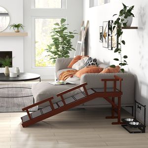 Rampa per Cani in Legno Marrone da 60 Pollici con Ringhiere Rimovibili e Superficie Antiscivolo per Cucce e Mobili per Animali - Product Image 6