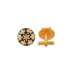 Mancuernillas de Lujo con Baño de Oro y Cristales Negros Florales para Hombre, Accesorios Formales para Camisa, Regalo de Boda o Negocios, Diseño Exclusivo - Product Image 5