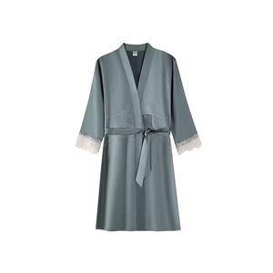 Bata de Baño de Seda Satén de Alta Calidad para Mujer, Personalizable con Logotipo Frontal, Transpirable para Verano, Servicio OEM, MOQ Bajo - Product Image 1