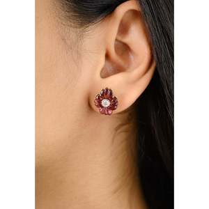 <b>Fine</b> Stud <b>Earrings</b> 18K Carved 9.25 Carat Tourmaline Vintage Flower <b>Earrings</b> - Product Image 4