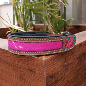 100% cheveux naturels sur cuir de vachette métallique collier de chien de marque usiné à la main collier rembourré occidental gravé collier pour animaux de compagnie en cuir véritable - Product Image 2