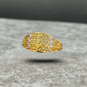 Elongated Filigree Designer <b>Ring</b> Net Weight 2.160g 22K Two-Tone Gold Finger <b>Ring</b> for <b>Men</b> & Women | - Product Image 1