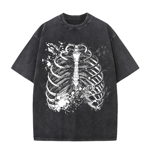 Camiseta Negra Oversize para Hombre con Estampado de Calavera Blanca con Efecto Goteo, 100% Algodón, Manga Corta, Cuello Redondo, Estilo Urbano, Camisetas Sólidas para Hombre - Product Image 5