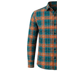 Manufacturer Teal Orange Plaid Men Casual Flannel Shirt Slim Fit Button Down Long Sleeve <b>Checkered</b> Cotton Fashion <b>Top</b> Wear - Product Image 2