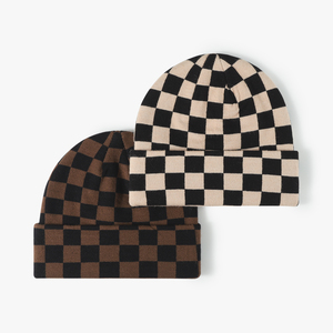 Unisex Checkered Beanie Hat 100% Acrylic Cuffed <b>Winter</b> <b>Cap</b> Casual Style for Adults Black White Pattern - Product Image 5