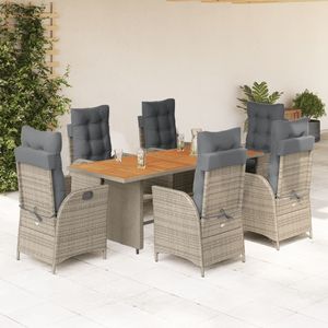 Set da pranzo Patio in Rattan grigio 7 pezzi con cuscini Set da giardino - Product Image 1