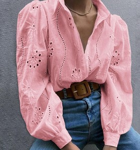 Chemise décontractée pour femme, style vintage, printemps-été, avec manches raglan, col rabattu, tissu tricoté, écologique, coupe classique - Product Image 5