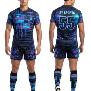 Conjunto de Uniforme de Rugby Sublimado con Gráficos Digitales, Jersey de Poliéster Transpirable de Alto Rendimiento, Pantalones Cortos de Compresión con Estampado Abstracto para Equipos - Product Image 1